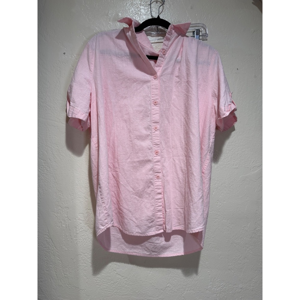 Zeagoo Pink 100% Cotton Short‎ Sleeve Button Down Shirt XL Casual Workwear